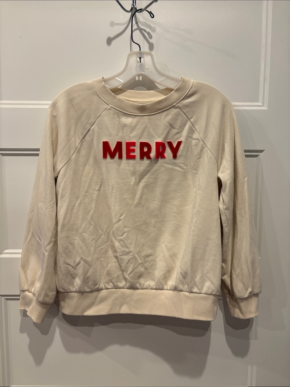Cat & Jack Cream Sweatshirt with Red "MERRY" Lettering